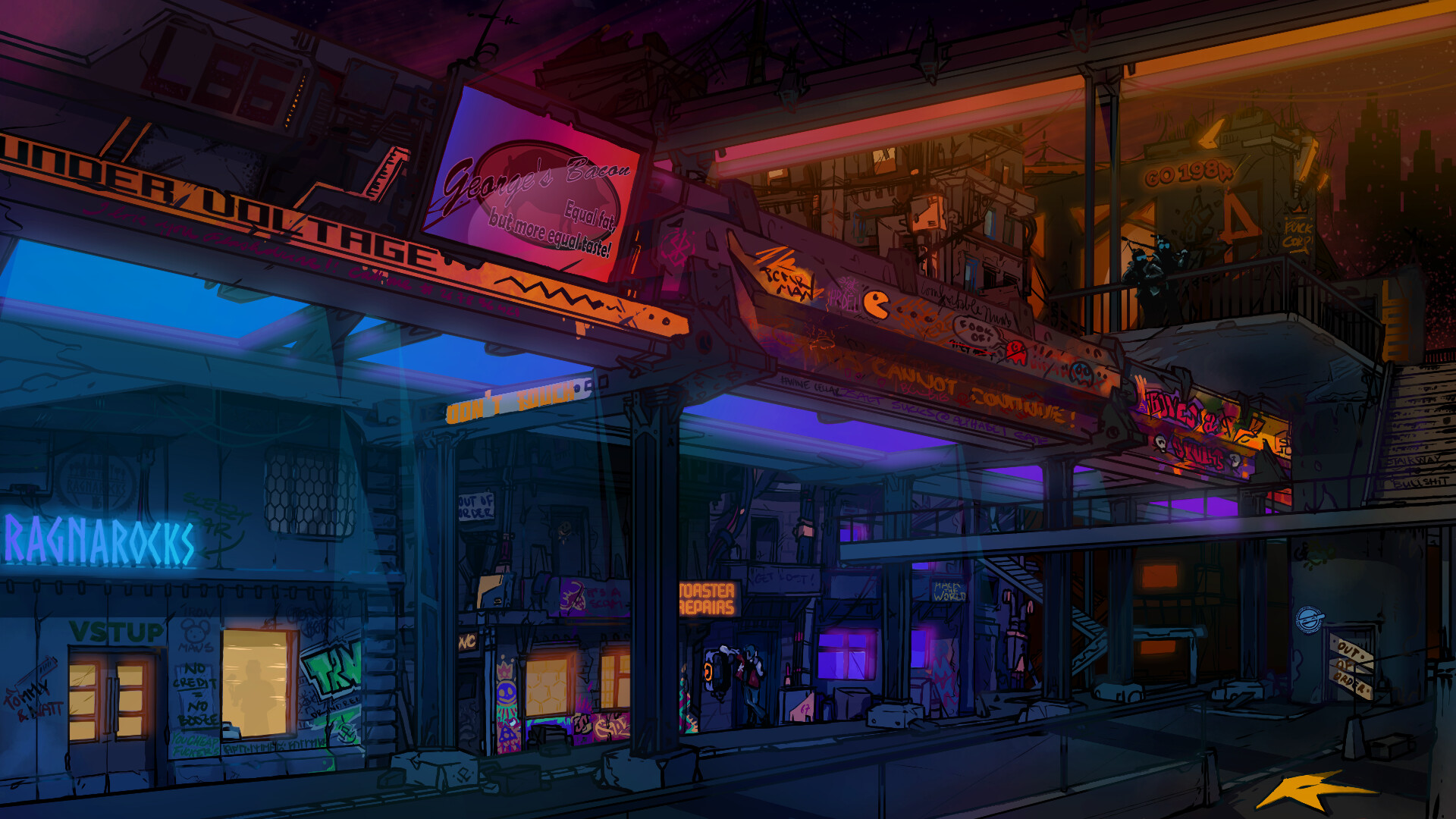 Concept art of Bornholm cyberpunk street by Jean Czerny
